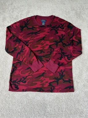 Polo Ralph Lauren Men’s Large Red Black Camo Long Sleeve Pony Thermal Shirt